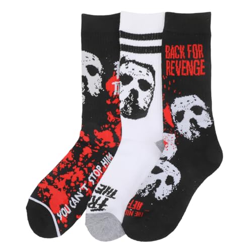Friday The 13th Jason Mask Men's 3-Pair Pack Glow-In-The-Dark Athletic Crew Socks