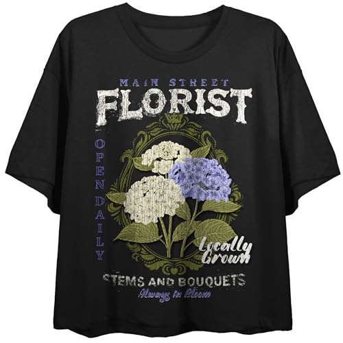 Main Street Florist Locally Grown Crew Neck Short Sleeve Women's Black Crop Top