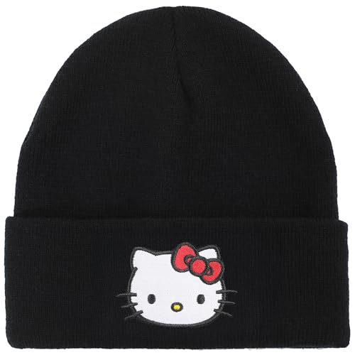 Hello Kitty Embroidered Character On Black Cuff Beanie