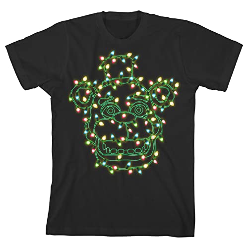 Five Nights at Freddy's Christmas Lights Freddy Face Boy's Black T-shirt