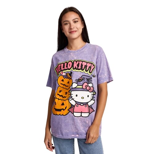 Hello Kitty Halloween Spiders and Witch Pumpkins on Mineral Wash Purple