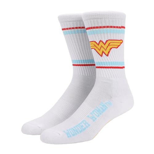 Wonder Woman Blue and Red Striped Mens Athletic Crew Socks
