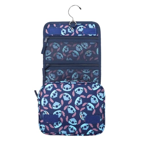 Disney Stitch Character Heads All-Over Print Blue 8.2" Folding Hanging Toiletry Kit
