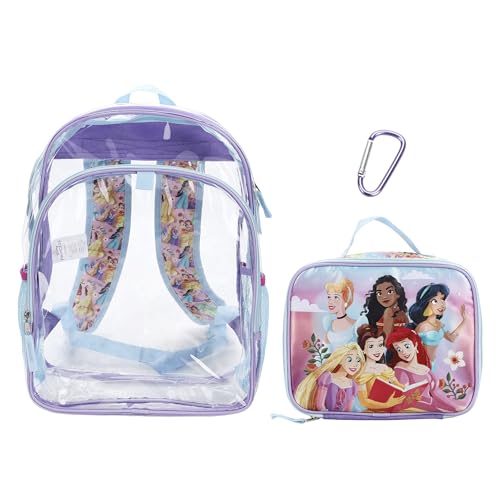 Disney Princesses 2-Piece 16" Kids Clear Backpack & Lunch Box Set For School And Travel