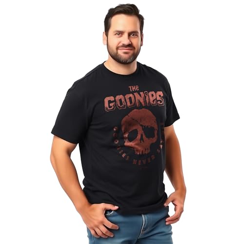 Goonies Skull Never Say Die Adult Black Crew Neck Short Sleeve T-shirt