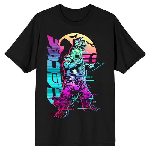 Godzilla Classic Godzilla, Japanese Characters, Colored Shadows Adult Black Short Sleeve Tee Shirt
