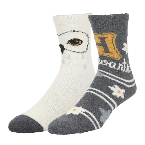 Harry Potter Big Face Hedwig and Hogwarts Womens Chenille Cozy Crew Socks