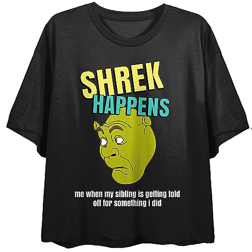 Shrek Head Shrek Happens Crew Neck Short Sleeve Women's Black Crop Top