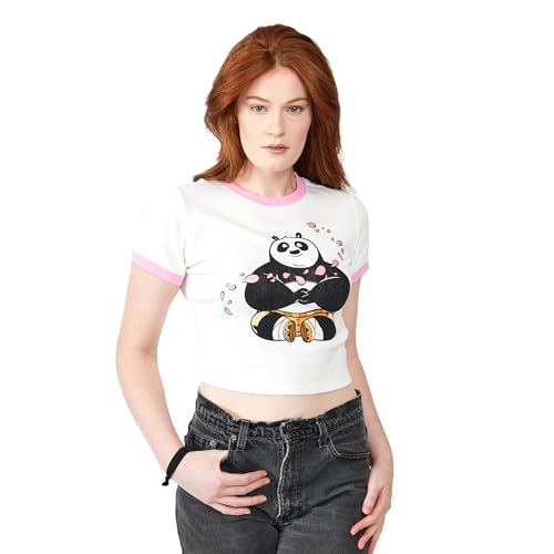 Kung Fu Panda Po Flower Petals Crew Neck Short Sleeve Women's White Baby Tee