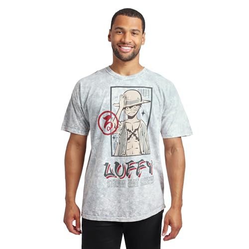 One Piece (Animated Series) Luffy Men's Gray Cloud Wash Short Sleeve Tee
