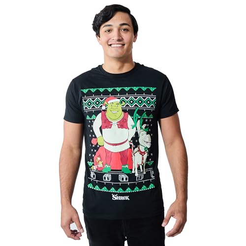 Shrek & Donkey Holiday Sweater Pattern Men's Charcoal Crew Neck Short Sleeve T-shirt