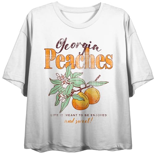 Georgia Peaches Life Is Meant To Be Enjoyed Crew Neck Short Sleeve Pale Yellow Women's Crop Top