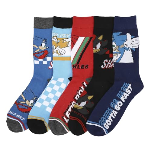 Sonic The Hedgehog Character Art Adult 5-Pair Casual Crew Socks-OSFA