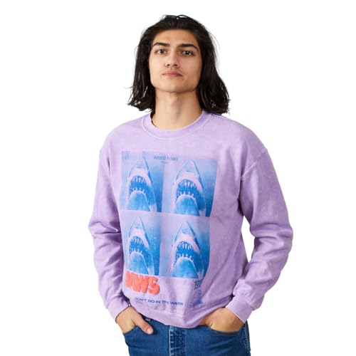 Jaws Shark Four Square Poster Art Crew Neck Long Sleeve Lilac Wash Adult Sweatshirt