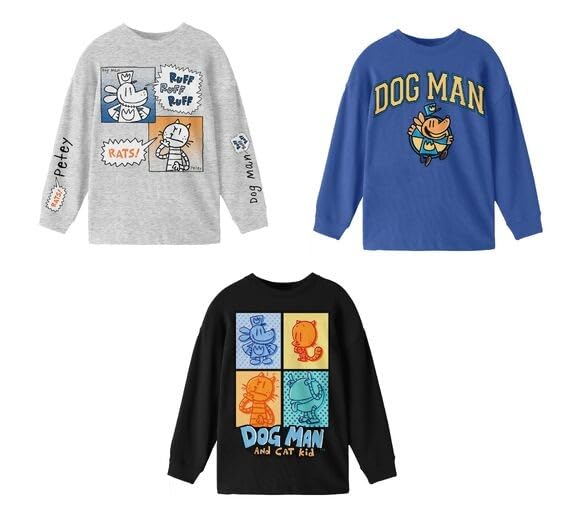 Dog Man Character Comic Art Boy's 3-Pack Crew Neck Long Sleeve Shirts