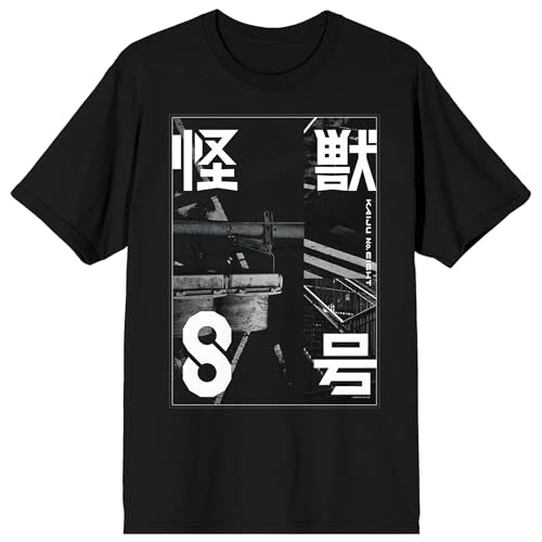 Kaiju No. 8 Kanji Symbols & Street Scenes Crew Neck Short Sleeve Men's Black T-shirt