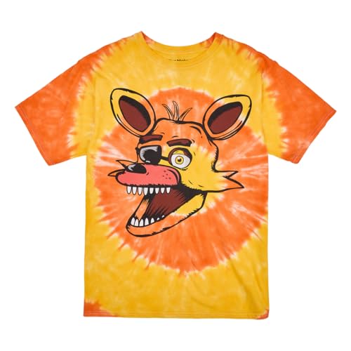 Five Nights At Freddy's Foxy Face Men's Orange Spiral Tie-Dye Crew Neck Short Sleeve T-shirt