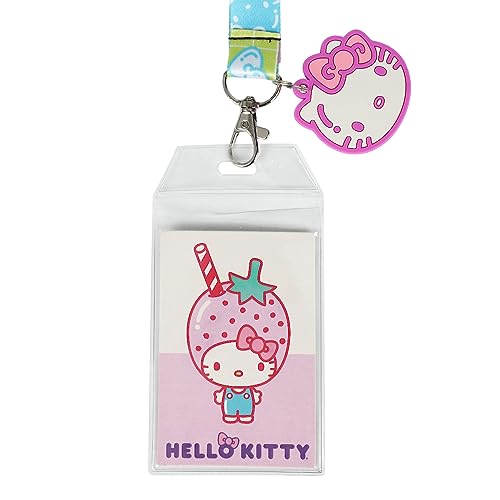Hello Kitty Strawberry Milk 22 Inch Lanyard With Rubber Charm And Clear ID Sleeve