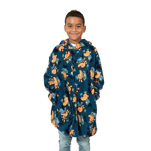 Dog Man All-Over Character Print Long Sleeve Boy's Blue Oversized Wearable Kids Hoodie Blanket