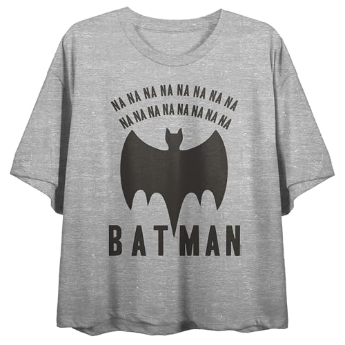 Batman Na Na Na Na Bat Logo Women's Athletic Heather Gray Boyfriend Crop Tee