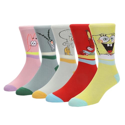 Spongebob Squarepants Characters Women's 5-Pair Pack Casual Crew Socks