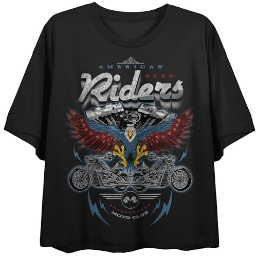 American Riders Moto Club Women's Black Graphic Crop Tee