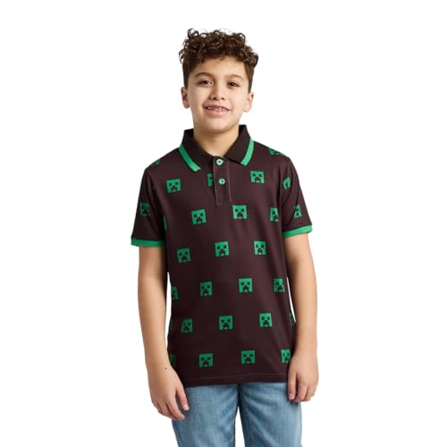 Minecraft Creeper Heads All-Over Print Boy's Black Short Sleeve Polo T-shirt