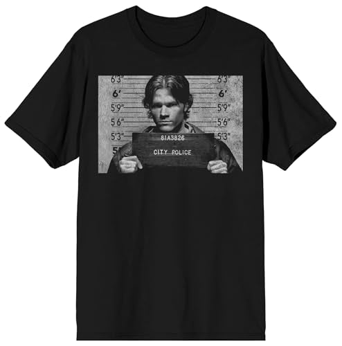 Supernatural Sam Mugshot Adult Black Crew Neck Short Sleeve T-shirt