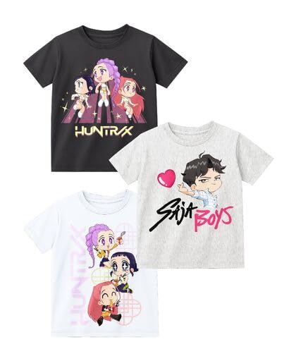 KPop Demon Hunters Chibi Huntrix and Saja Boys Youth 3-Pack Crew Neck Short Sleeve T-shirt