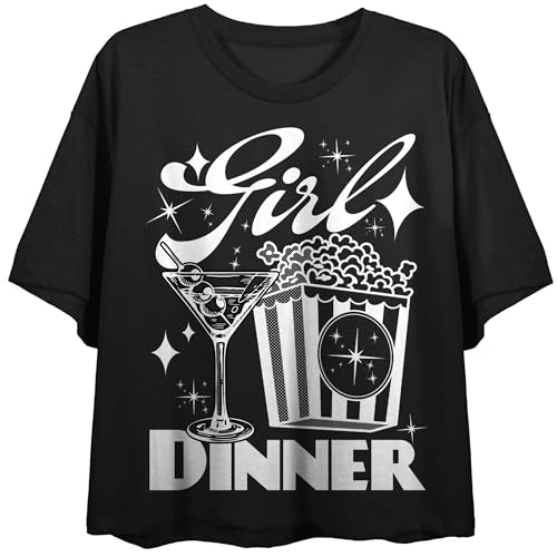 Girl Dinner Martini & Popcorn Crew Neck Short Sleeve Women's Black Crop Top