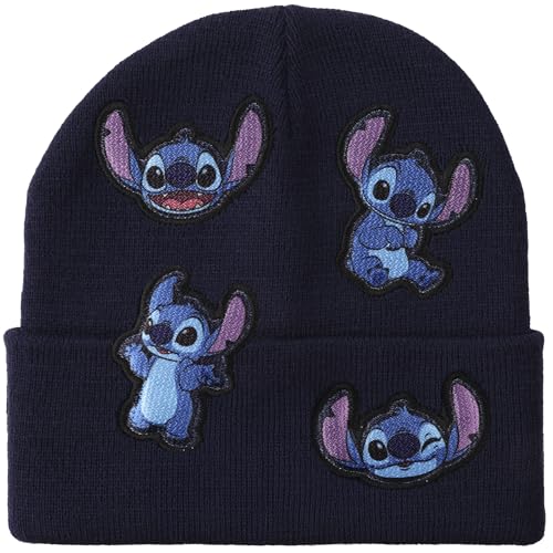 Disney Stitch Printed Character Patches Navy Cuff Beanie