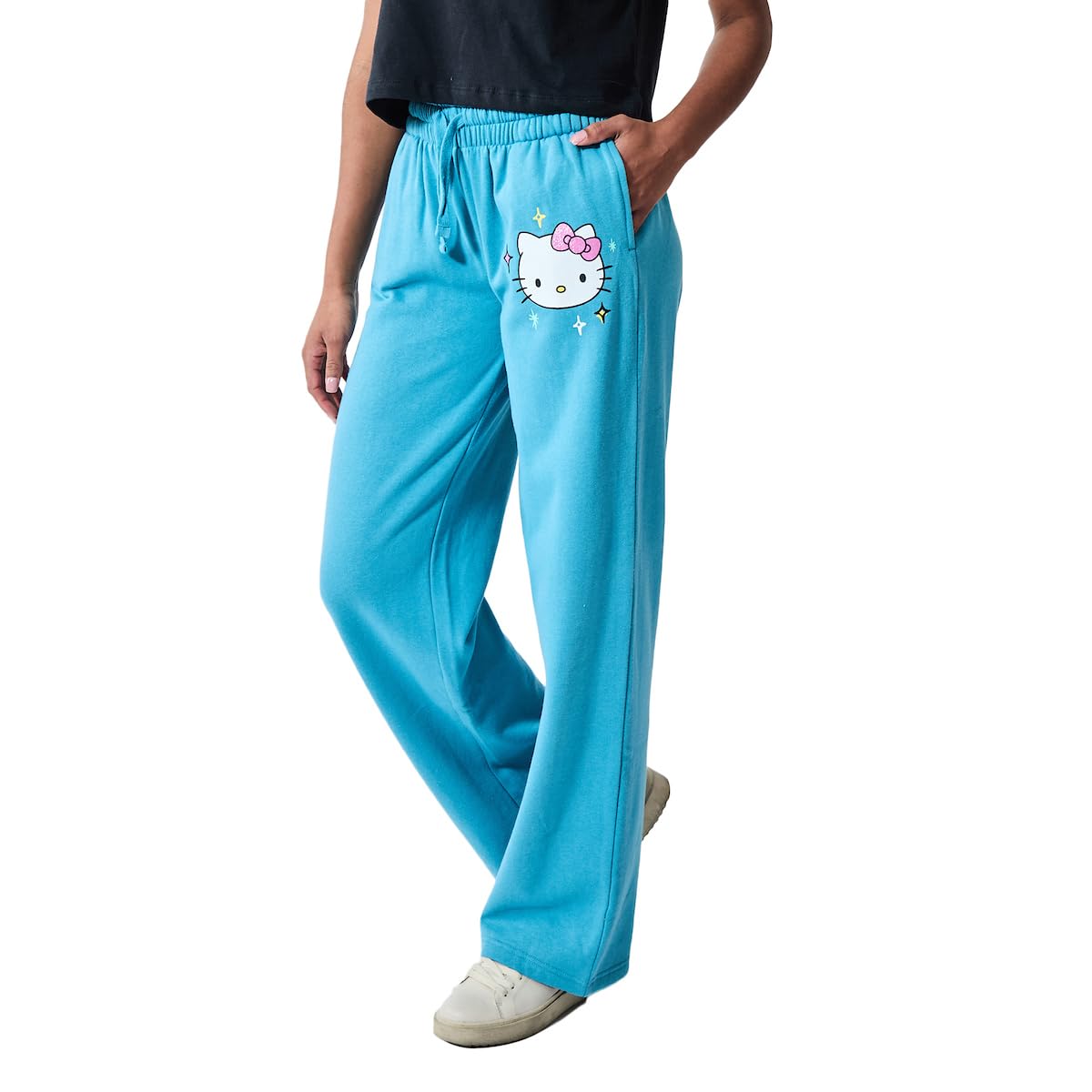 Hello Kitty Stars Women's Blue Straight Leg Sweatpant Joggers