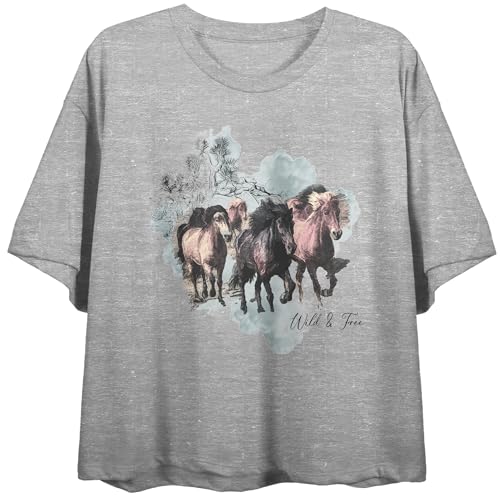 Wild And Free Horses Wandering The Desert Crew Neck Short Sleeve Athletic Heather Women's Crop Top