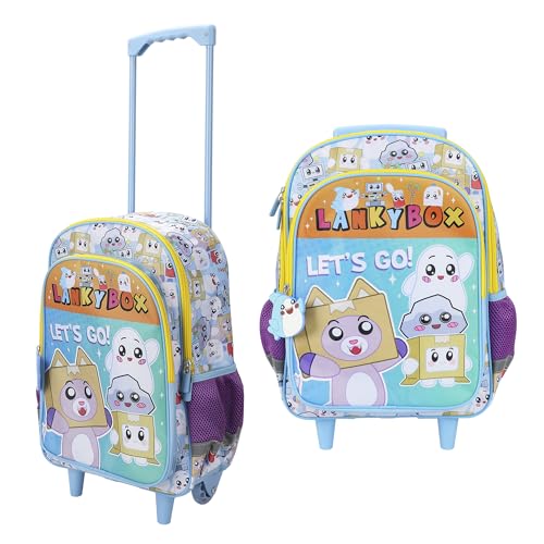 Lanky Box "Let's Go!" 16" Rolling Travel Backpack With Wheels And A Keychain