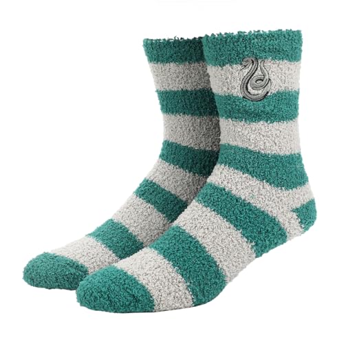 Harry Potter Slytherin Serpent Adult Green & Gray Striped Chenille Crew Socks