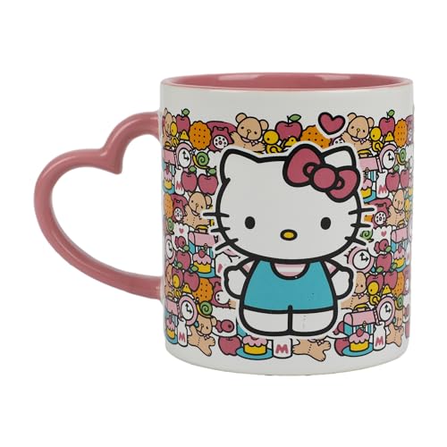Hello Kitty Mug with Pink Heart Shaped Handle - 16oz Ceramic Mug