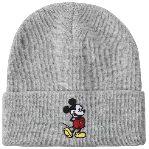 Mickey Mouse Mickey Embroidery Heather Gray Acrylic Knit Standard Cuff Beanie