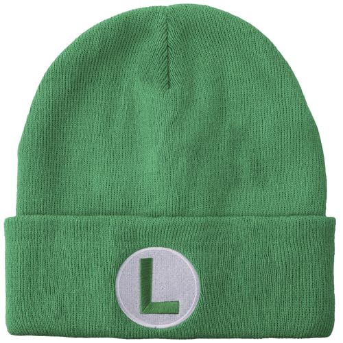 Super Mario Luigi Logo Embroidery Standard Cuff Acrylic Knit Beanie Cuff Beanie