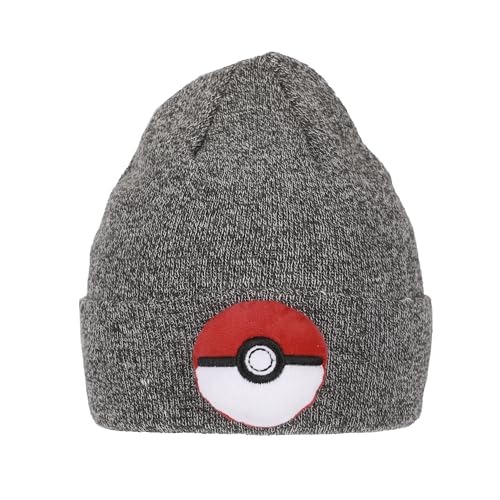 Pokemon 3D Plush Pokeball Youth Gray Cuff Beanie