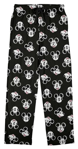 Disney Mickey Mouse Character Heads All-Over Print Men's Black Sleep Pajama Pants