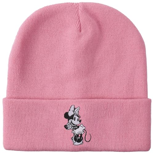 Minnie Mouse Embroidred Black & White Character On Pink Cuff Beanie