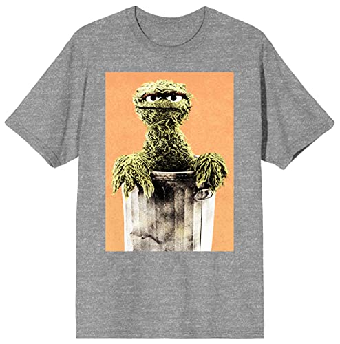 Oscar the Grouch Trash Can Portrait Men's Heather Gray Graphic Tee