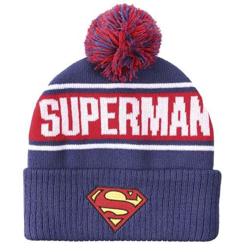 Superman Logo & Name Text Blue Cuff Beanie
