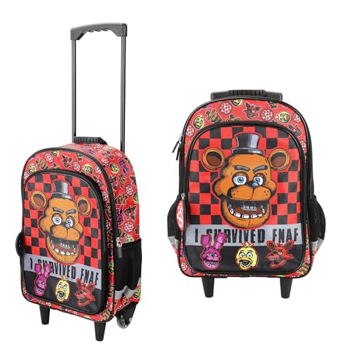 Five Nights at Freddy's 16" Rolling Travel Backpack With Wheels And Pizza Keychain