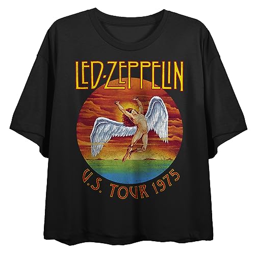 Led Zeppelin U.S.Tour 1975 Crew Neck Short Sleeve Women's Black Crop Top