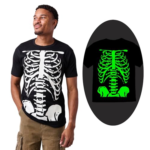 Skeleton Halloween Costume Men's Black Short Sleeve Glow In The Dark Tee