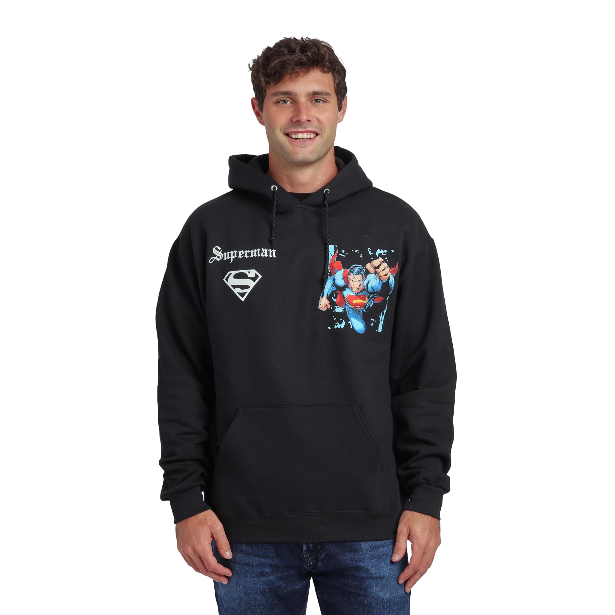 Superman Back Print Oversized Graphic Adult Black Long Sleeve Hoodie