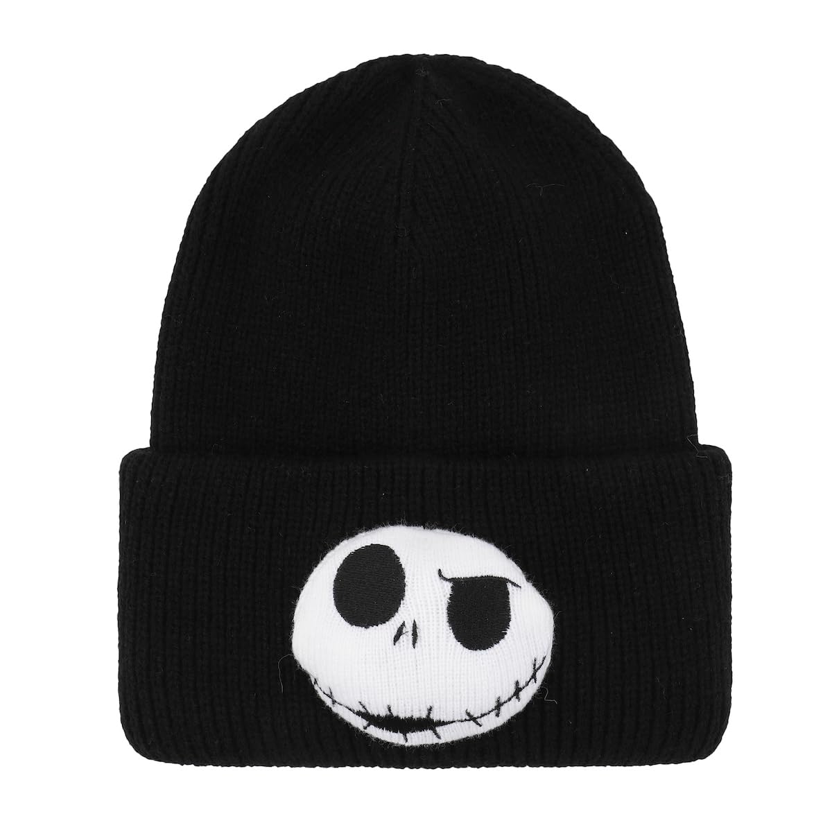 Nightmare Before Christmas 3D Plush Jack Skellington Character Head Black Tall Cuff Beanie