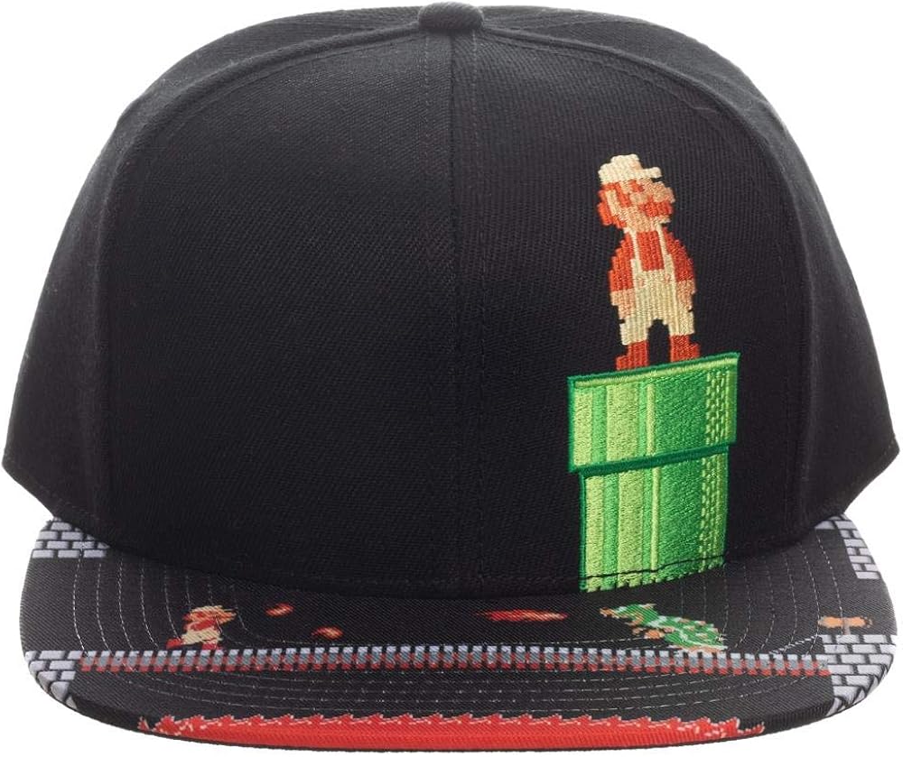Super Mario Video Game 8-Bit Black Snapback Hat for mens