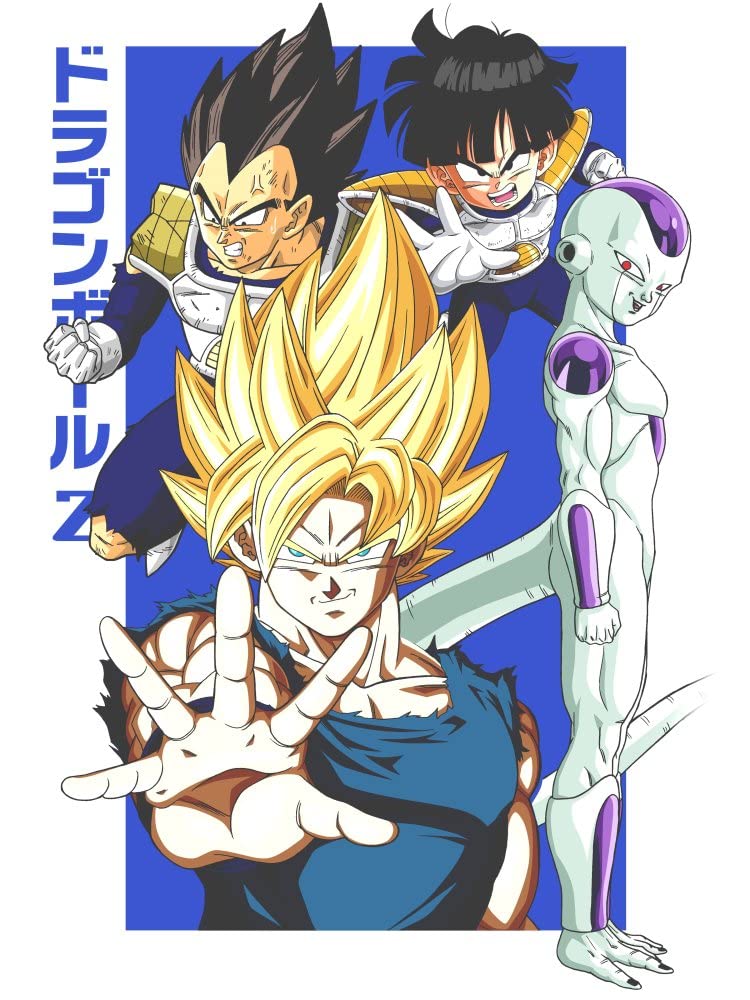 Dragon Ball Z Line Art and Logo Athletic Heather Grey Graphic Tee